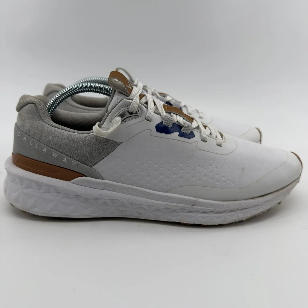Callaway Coronado V2 SL Mens Golf Shoes White Grey Brown Spikeless 9.5 D